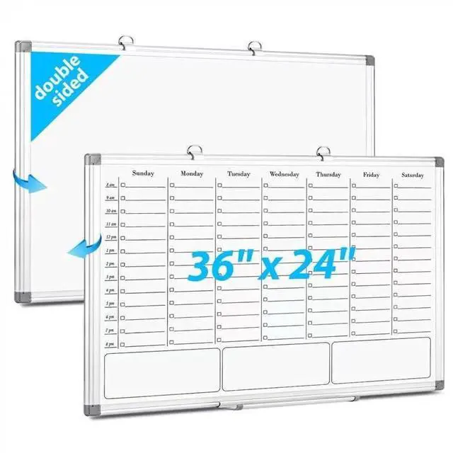 Main image of Weekly Calendar Whiteboard, Dry Erase Board for Wall 36 x 24 | Hourly Schedule Planner with Time, Big Hanging White Board Double Sided, To Do List, Work, Home, Family, Office