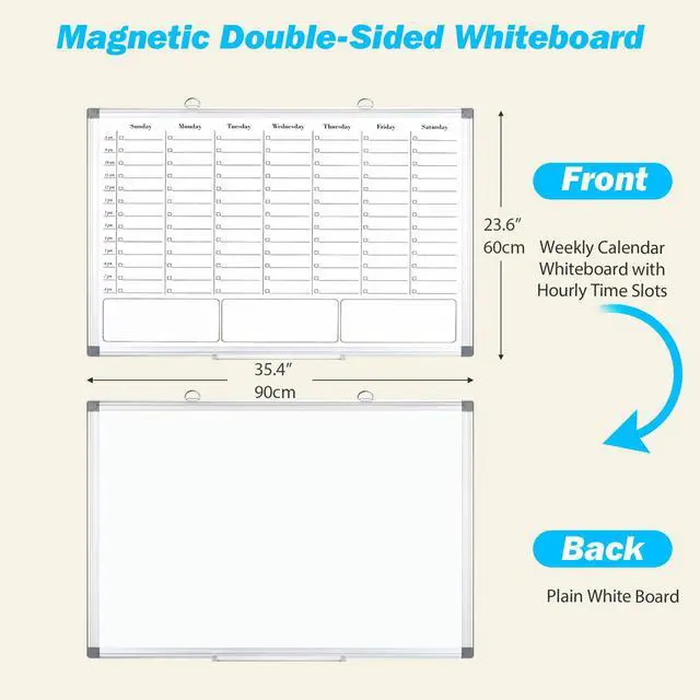 Alt view image 2 of 6 - Weekly Calendar Whiteboard, Dry Erase Board for Wall 36 x 24 | Hourly Schedule Planner with Time, Big Hanging White Board Double Sided, To Do List, Work, Home, Family, Office