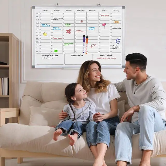 Alt view image 5 of 6 - Weekly Calendar Whiteboard, Dry Erase Board for Wall 36 x 24 | Hourly Schedule Planner with Time, Big Hanging White Board Double Sided, To Do List, Work, Home, Family, Office