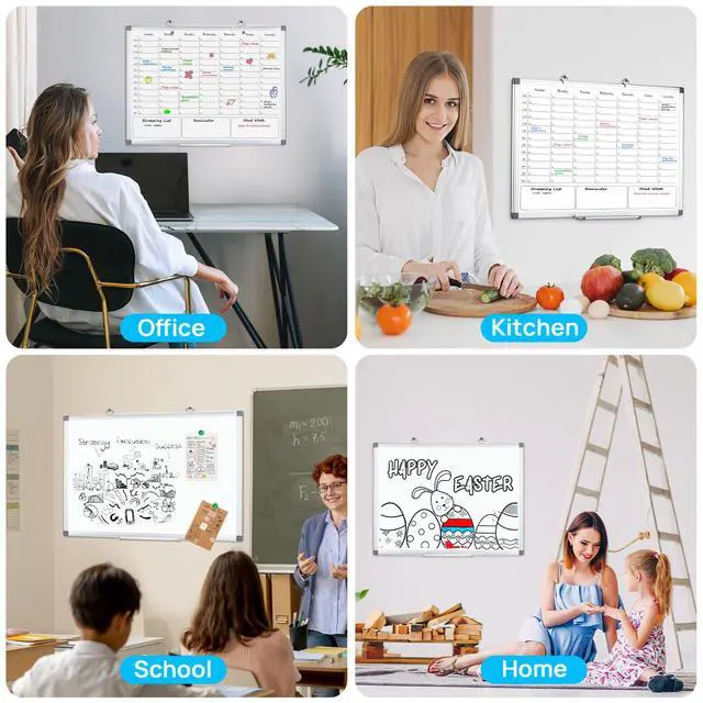 Alt view image 6 of 6 - Weekly Calendar Whiteboard, Dry Erase Board for Wall 36 x 24 | Hourly Schedule Planner with Time, Big Hanging White Board Double Sided, To Do List, Work, Home, Family, Office