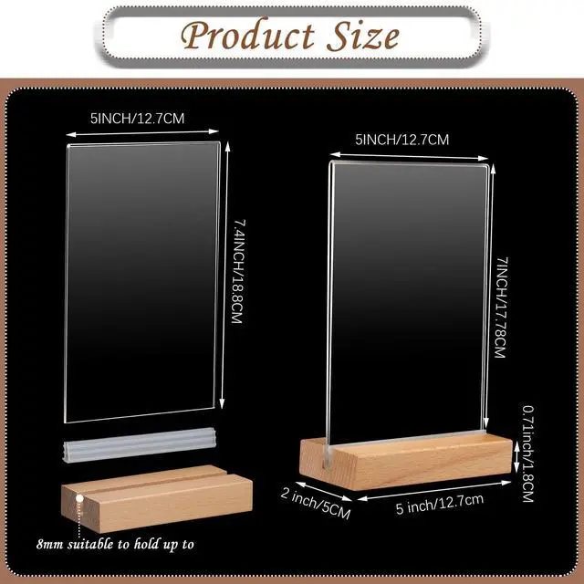 Alt view image 2 of 7 - 24 Pack 5 x 7 Inch Clear Acrylic Sign with Wood Base T Shape Sign Holder Vertical Blank Stands Desktop Display Plastic Menu Frame Double Sided Stand for Wedding Restaurant Party Decor
