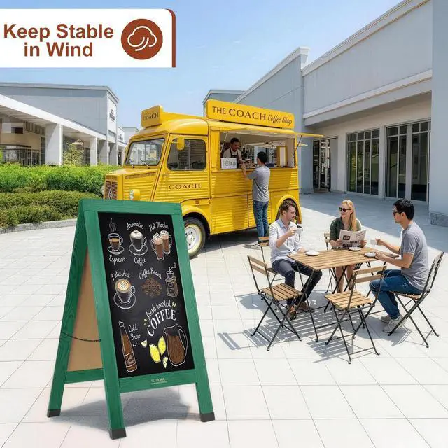 Alt view image 6 of 7 - Wood Magnetic A-Frame Chalkboard Signs, 40" x 20" Large Sandwich Board Signs Outdoor, Double-Sided Sidewalk Blackboard for Business, Wedding, Vendor Display, Coffee Shope - Green