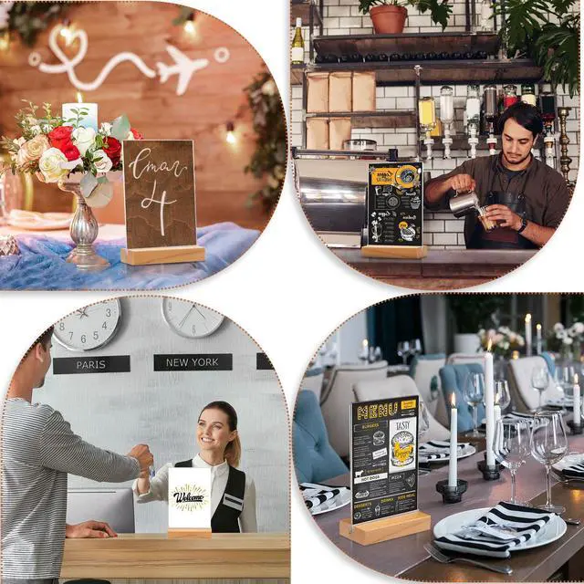 Alt view image 7 of 7 - 24 Pack 5 x 7 Inch Clear Acrylic Sign with Wood Base T Shape Sign Holder Vertical Blank Stands Desktop Display Plastic Menu Frame Double Sided Stand for Wedding Restaurant Party Decor