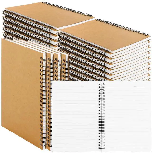 Main image of 48 Pack A5 Bulk Spiral Notebooks with Kraft Cover, 8.3 x 5.8 Inch 120 Pages Hardcover Spiral Lined Notebook Journal, Lined Travel Bulk Writing Paper Notebook for School Business Office Supplies