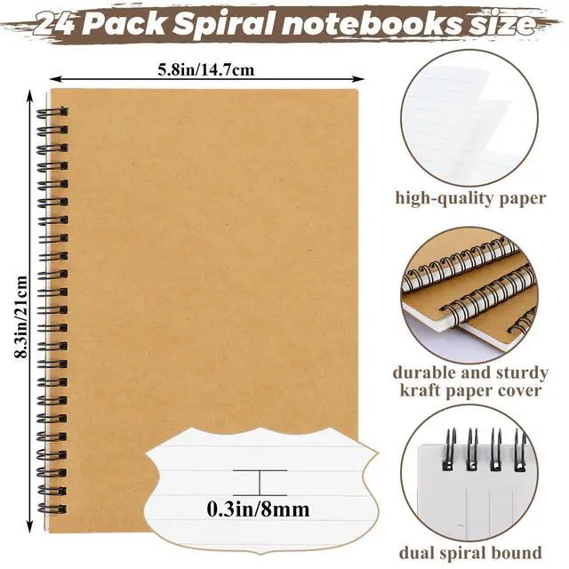 Alt view image 2 of 7 - 48 Pack A5 Bulk Spiral Notebooks with Kraft Cover, 8.3 x 5.8 Inch 120 Pages Hardcover Spiral Lined Notebook Journal, Lined Travel Bulk Writing Paper Notebook for School Business Office Supplies