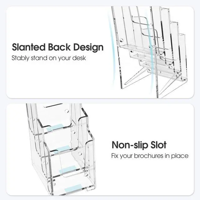 Alt view image 2 of 7 - 4 Tier Acrylic Brochure Display Holder, 4 Inch Wide, 6 Pack | Clear Acrylic Material, 4 Tier Display, Wall Mount or Countertop Use, Easy Brochure Access,Fits Trifold Brochures or Flyers