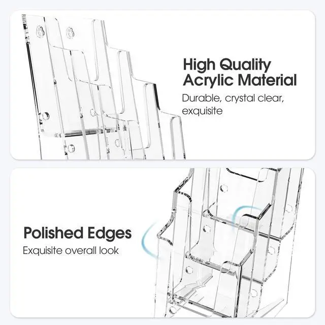 Alt view image 3 of 7 - 4 Tier Acrylic Brochure Display Holder, 4 Inch Wide, 6 Pack | Clear Acrylic Material, 4 Tier Display, Wall Mount or Countertop Use, Easy Brochure Access,Fits Trifold Brochures or Flyers