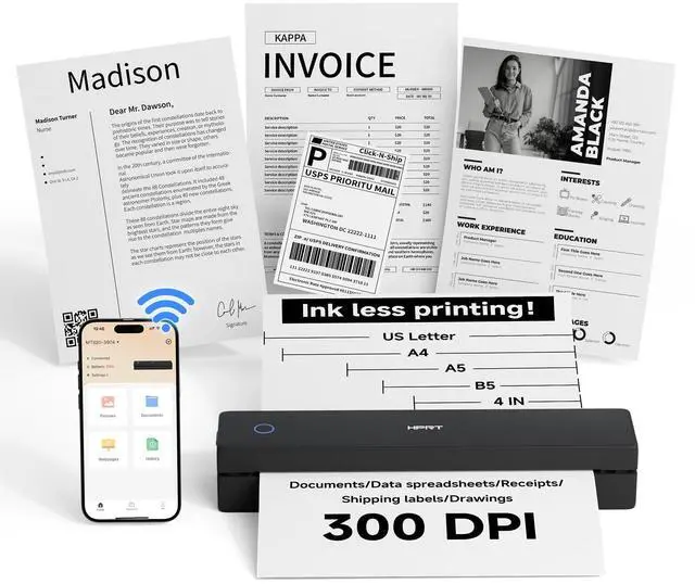Main image of MT620 Pro Portable Printer Wireless for Travel, Inkless Thermal Printer for iOS/Andorid/Laptop, Support Thermal Paper & Labels,Supports 8.5"x 11"US Letter & A4, A5 for Office/School/Vehicles