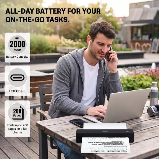 Alt view image 4 of 7 - MT620 Pro Portable Printer Wireless for Travel, Inkless Thermal Printer for iOS/Andorid/Laptop, Support Thermal Paper & Labels,Supports 8.5"x 11"US Letter & A4, A5 for Office/School/Vehicles