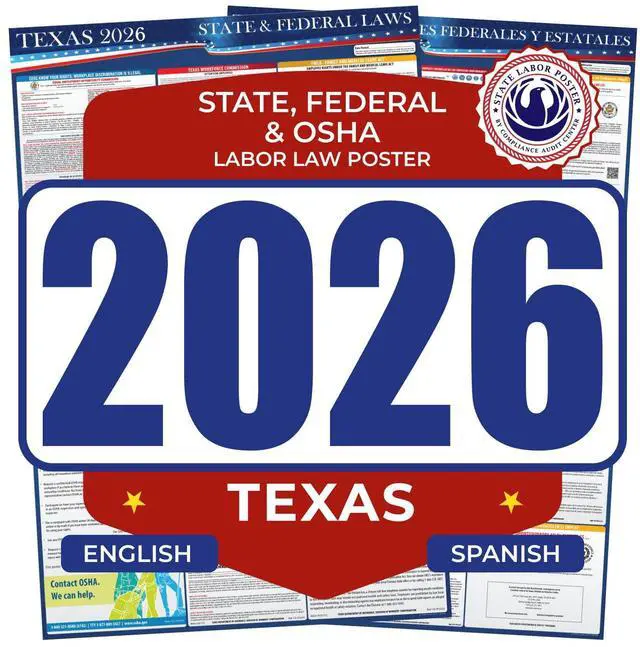 Main image of 2026 Texas State & Federal Mandatory Labor Law Poster, OSHA Compliant (Combo)