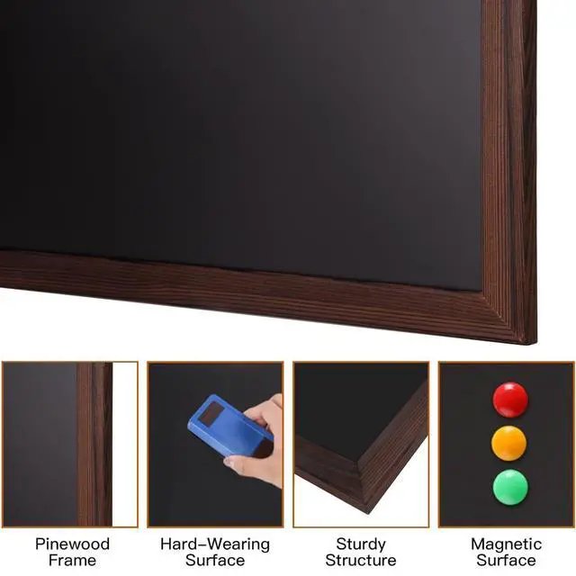 Alt view image 3 of 7 - Magnetic Chalkboard, 24 x 36 Inches Wooden-Framed Blackboard, Hanging Chalk Board for School Office Home and Restaurant Menu
