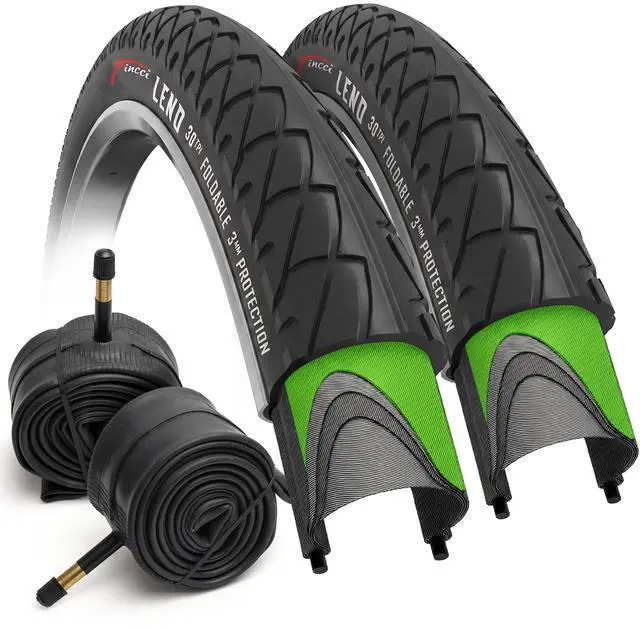 Main image of Pair 26x1.95 Bike Tire with 26 Inch Bike Tube - Slick City 26 inch Bike Tires - 50-559 Black Foldable Mountain Bike Tires with Kevlar for Electric, Trainer, Road Bikes, MTB Accessories