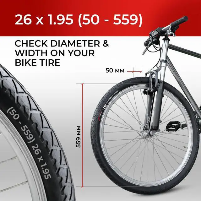 Alt view image 2 of 7 - Pair 26x1.95 Bike Tire with 26 Inch Bike Tube - Slick City 26 inch Bike Tires - 50-559 Black Foldable Mountain Bike Tires with Kevlar for Electric, Trainer, Road Bikes, MTB Accessories