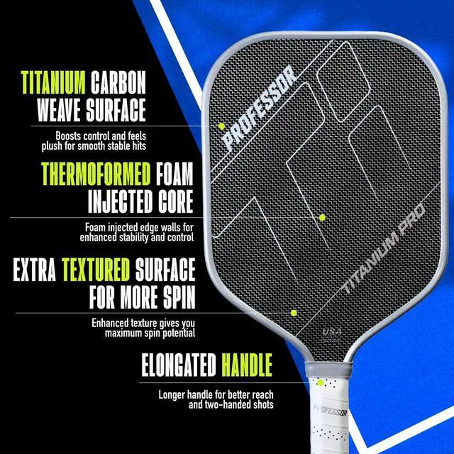 Alt view image 2 of 7 - Professor PhD Raw Carbon Fiber Premium Pickleball Paddle Racket - USA Pickleball Approved - Honeycomb Core - Power & Control