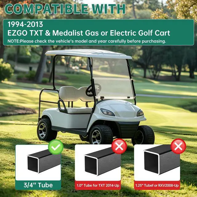 Alt view image 2 of 7 - Tinted Windshield Compatible with 1994-2014 EZGO TXT/Medalist Gas or Electric Models Golf Cart Windshield Folding Down Impact Resistant Windshield