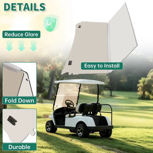 Alt view image 6 of 7 - Tinted Windshield Compatible with 1994-2014 EZGO TXT/Medalist Gas or Electric Models Golf Cart Windshield Folding Down Impact Resistant Windshield