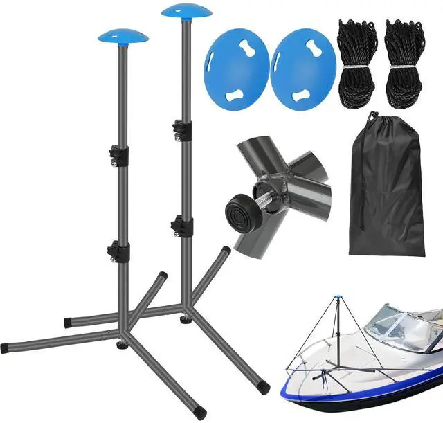 Main image of Windproof Boat Cover Support Pole System 2 Pcs Adjustable 22"-49" Tripod Base, Heavy Duty Telescoping Steel Poles for Boat Cover, Prevent Water Pooling with Rope & Storage Bag