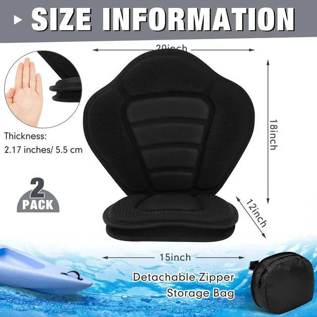 Alt view image 2 of 7 - Thicken Kayak Seat with Back Support Canoe Paddle Board Seat with Detachable Storage Bag Adjustable Sit on Top Paddleboard Cushion for Kayaking Canoeing Rafting
