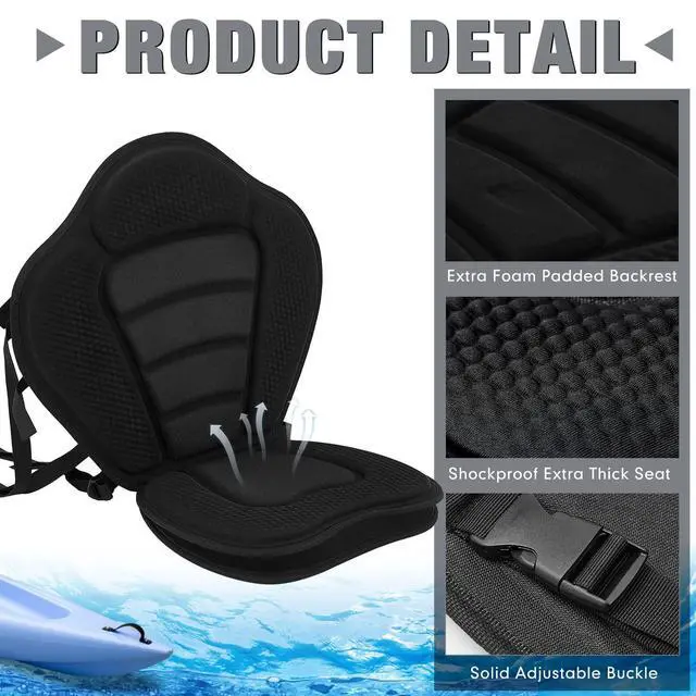 Alt view image 4 of 7 - Thicken Kayak Seat with Back Support Canoe Paddle Board Seat with Detachable Storage Bag Adjustable Sit on Top Paddleboard Cushion for Kayaking Canoeing Rafting
