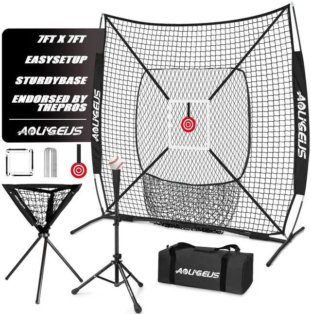 Main image of 6'X6' Baseball Softball Practice Net with Batting Tee and Ball Caddy, Bonus Strike Zone Target and Bow Frame, for Hitting, Pitching, Catching