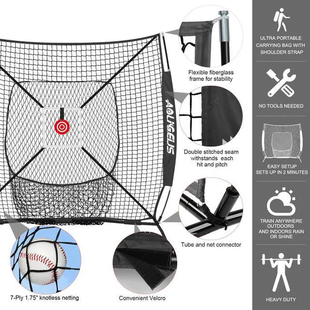 Alt view image 2 of 7 - 6'X6' Baseball Softball Practice Net with Batting Tee and Ball Caddy, Bonus Strike Zone Target and Bow Frame, for Hitting, Pitching, Catching