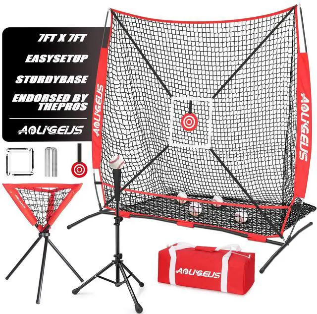 Main image of 6'X6' Baseball Softball Practice Net with Batting Tee and Ball Caddy, Bonus Strike Zone Target and Bow Frame, for Hitting, Pitching, Catching