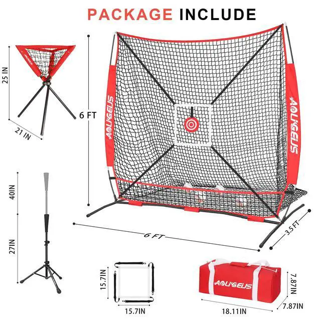 Alt view image 7 of 7 - 6'X6' Baseball Softball Practice Net with Batting Tee and Ball Caddy, Bonus Strike Zone Target and Bow Frame, for Hitting, Pitching, Catching