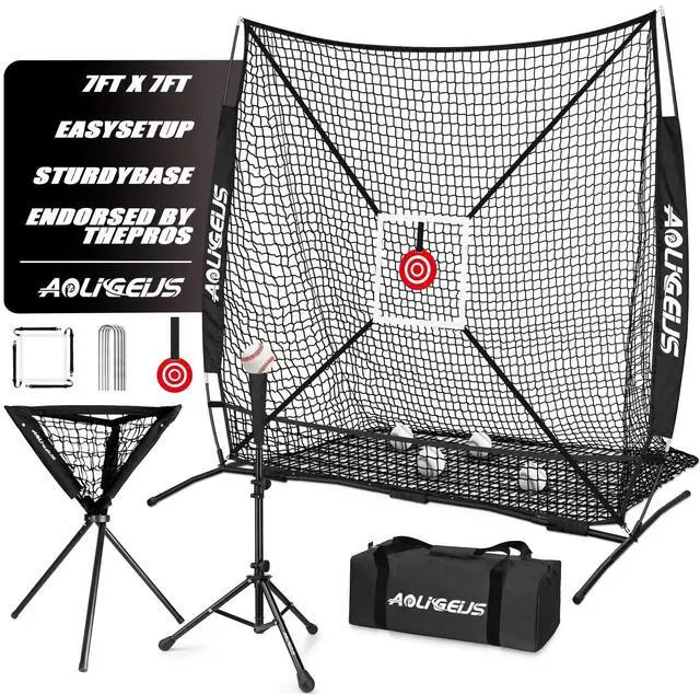 Main image of 6'X6' Baseball Softball Practice Net with Batting Tee and Ball Caddy, Bonus Strike Zone Target and Bow Frame, for Hitting, Pitching, Catching
