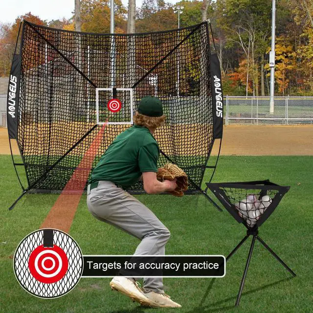 Alt view image 4 of 7 - 6'X6' Baseball Softball Practice Net with Batting Tee and Ball Caddy, Bonus Strike Zone Target and Bow Frame, for Hitting, Pitching, Catching