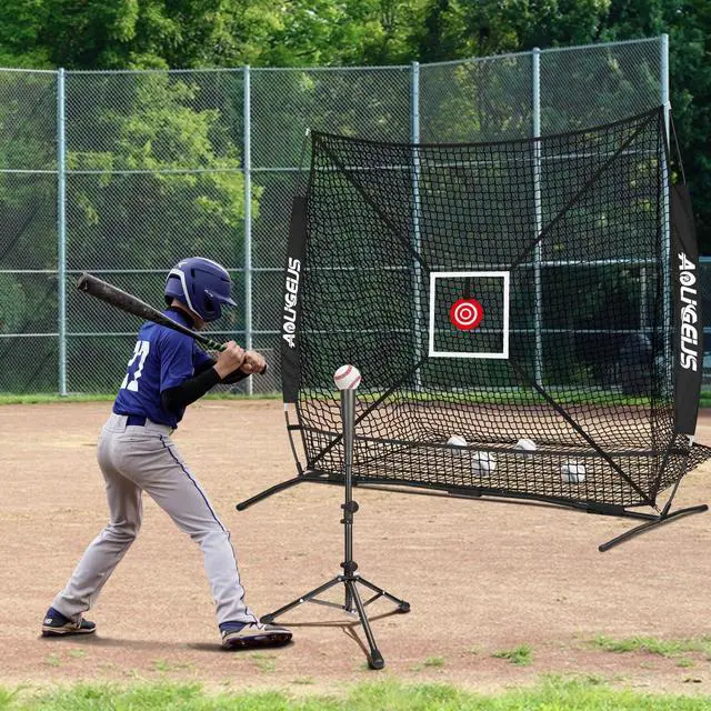 Alt view image 5 of 7 - 6'X6' Baseball Softball Practice Net with Batting Tee and Ball Caddy, Bonus Strike Zone Target and Bow Frame, for Hitting, Pitching, Catching