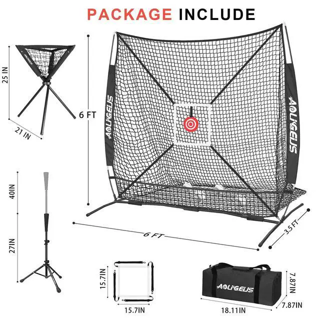 Alt view image 7 of 7 - 6'X6' Baseball Softball Practice Net with Batting Tee and Ball Caddy, Bonus Strike Zone Target and Bow Frame, for Hitting, Pitching, Catching