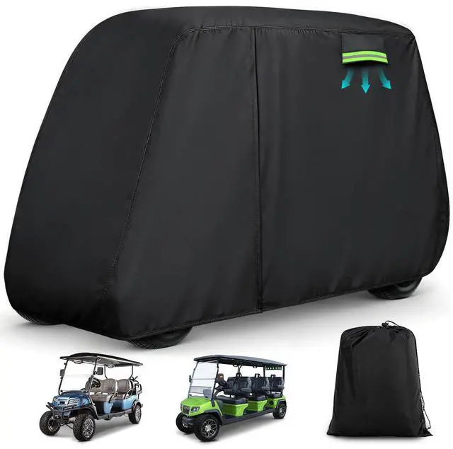 Main image of Waterproof Golf Cart Cover 6 Passenger for Yamaha/E-Z-Go/Club Car/Evolution/ICON/Star EV, Heavy Duty Sun Rain Dust Protection 4+2/6 Passenger Golf Cart Cover with Soft Cotton Lining & Door Zipper-XL
