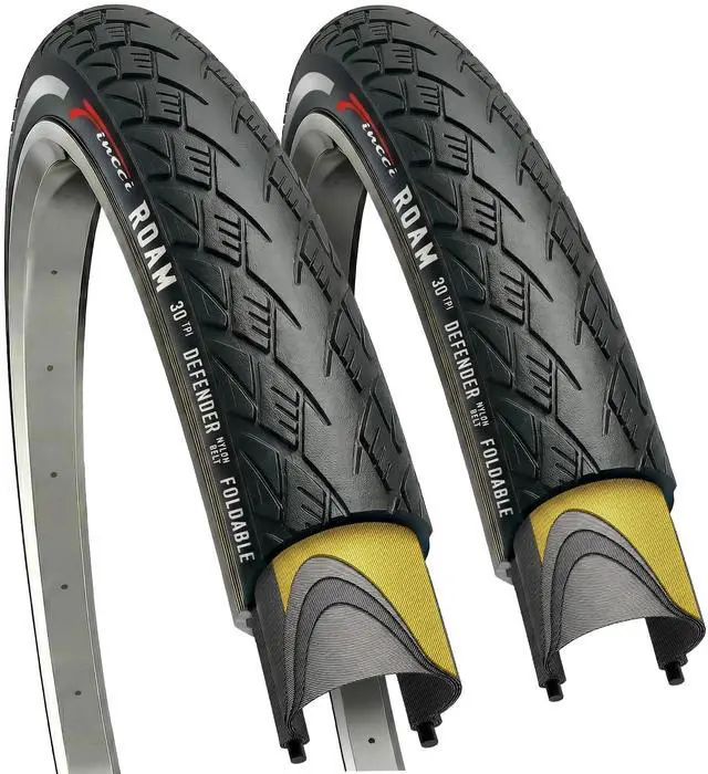 Main image of Pair 700x35c Hybrid Bike Tires - Foldable 37-622 with 1mm Anti Puncture | Folding 28 inch Bicycle Tyres, Accessories for Road, Mountain, MTB and Touring Bikes, Front and Rear Replacement