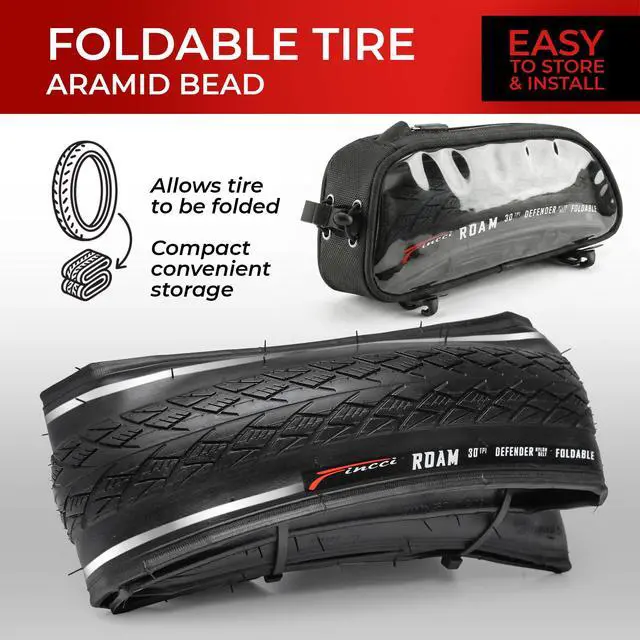 Alt view image 6 of 7 - Pair 700x35c Hybrid Bike Tires - Foldable 37-622 with 1mm Anti Puncture | Folding 28 inch Bicycle Tyres, Accessories for Road, Mountain, MTB and Touring Bikes, Front and Rear Replacement