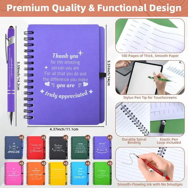 Alt view image 2 of 7 - 120 Pcs/60 Sets Employee Appreciation Gifts Bulk, Inspirational Notebooks with Motivational Pens for Staff, Thank You Gifts for Coworkers, Teachers,Team,Nurse, DSP, Office, School, Christmas