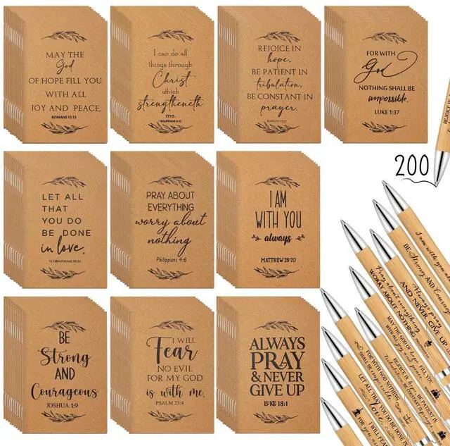 Main image of 400 Pcs Christian Gift Set Bible Verse Prayer Journals Bible Pens Inspirational Religious Notebook Mini Scripture Pocket Notepad for Back to School Church Pastor Vbs Sunday School Office
