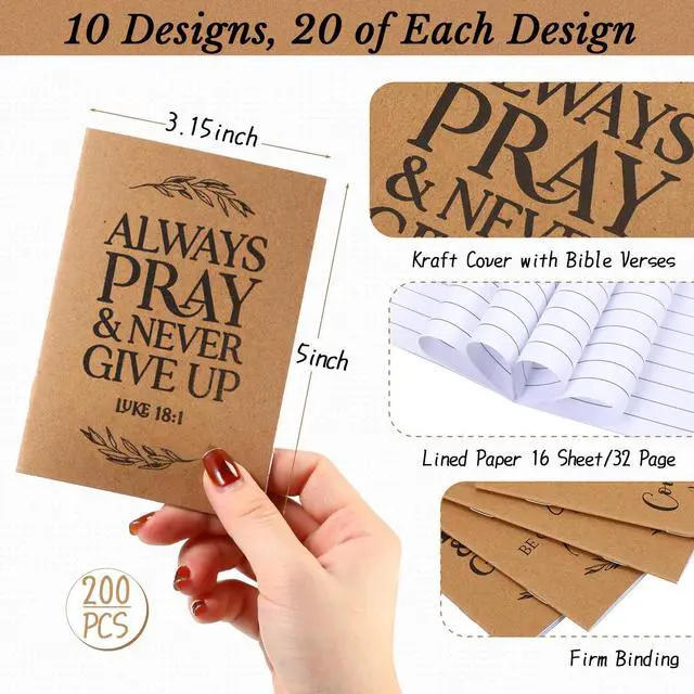 Alt view image 2 of 7 - 400 Pcs Christian Gift Set Bible Verse Prayer Journals Bible Pens Inspirational Religious Notebook Mini Scripture Pocket Notepad for Back to School Church Pastor Vbs Sunday School Office