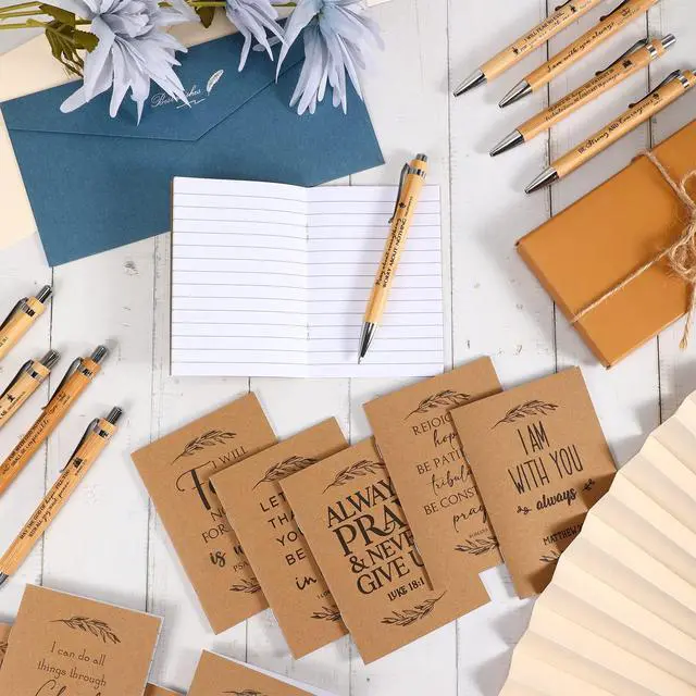 Alt view image 4 of 7 - 400 Pcs Christian Gift Set Bible Verse Prayer Journals Bible Pens Inspirational Religious Notebook Mini Scripture Pocket Notepad for Back to School Church Pastor Vbs Sunday School Office