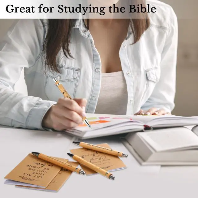 Alt view image 6 of 7 - 400 Pcs Christian Gift Set Bible Verse Prayer Journals Bible Pens Inspirational Religious Notebook Mini Scripture Pocket Notepad for Back to School Church Pastor Vbs Sunday School Office