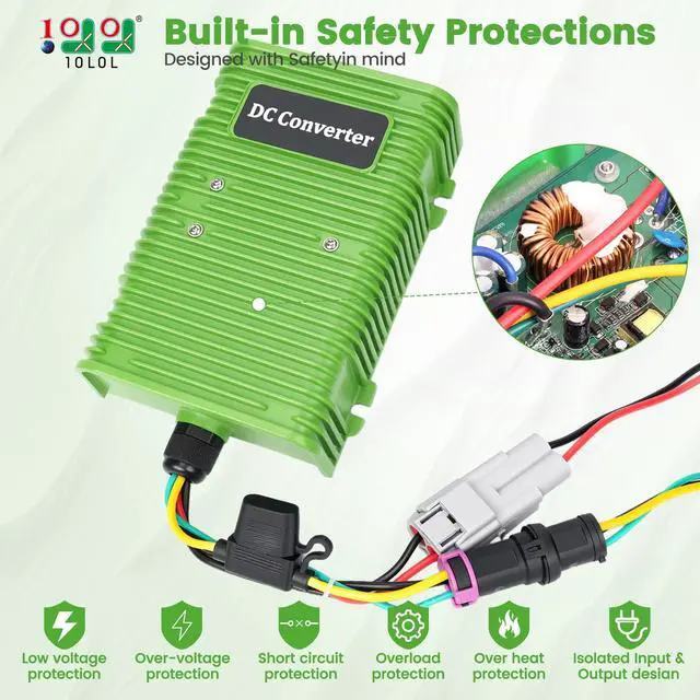 Alt view image 5 of 7 - Universal Golf Cart Voltage Reducer DC Converter 36V or 48V to 12V 30 A 360W for EZGO Club Car Yamaha Golf Carts, with Power Cables