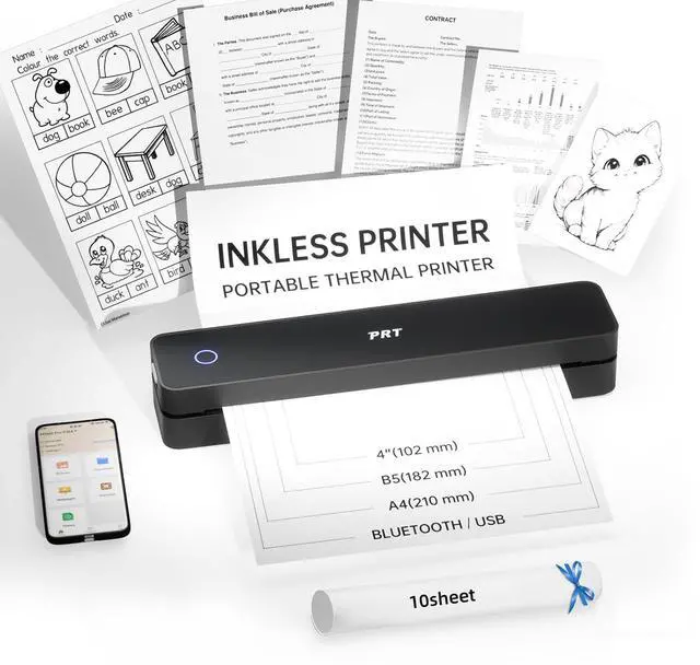 Main image of Portable Printers Wireless for Travel, Bluetooth Thermal Printer | Support 8.5" X 11" Letter, Inkless Printer Compatible with Phone Laptop for Home Use Office School, Black