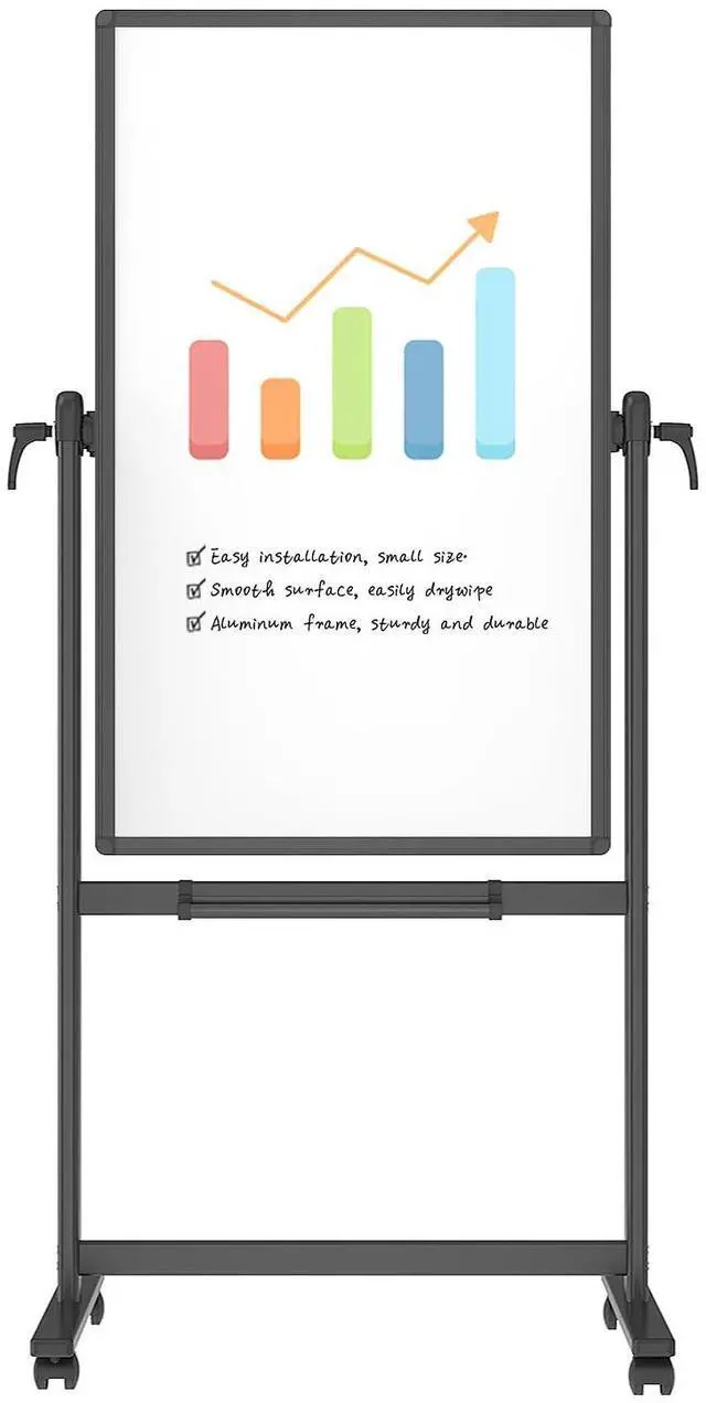 Main image of Double-Sided Magnetic Mobile Dry Erase Whiteboard, 48" x 24", Black | Rolling Standing White Board on Wheels with Aluminium Frame for School Office Home