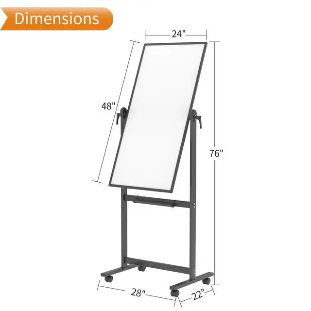Alt view image 3 of 6 - Double-Sided Magnetic Mobile Dry Erase Whiteboard, 48" x 24", Black | Rolling Standing White Board on Wheels with Aluminium Frame for School Office Home
