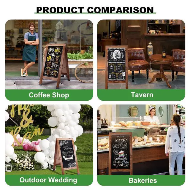 Alt view image 7 of 7 - Large Sandwich A-Frame Chalkboard Signs, 40" x 20" Magnetic Board | Brown Wooden Chalk Board, Double-Sided Outdoor Chalkboard for Sidewalk Cafe Shop Wedding Party or Business