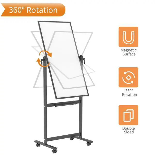 Alt view image 5 of 6 - Double-Sided Magnetic Mobile Dry Erase Whiteboard, 48" x 24", Black | Rolling Standing White Board on Wheels with Aluminium Frame for School Office Home