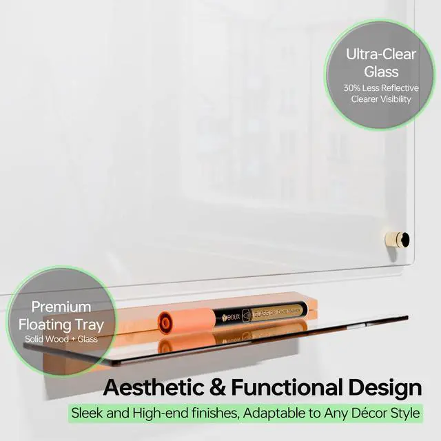 Alt view image 2 of 7 - Glass Dry Erase Whiteboard - 17x23 Ultra Clear Glass White Board for Wall with Wooden Based Floating Marker Tray, Non-Magnetic Writing for Kitchen, Home and Office