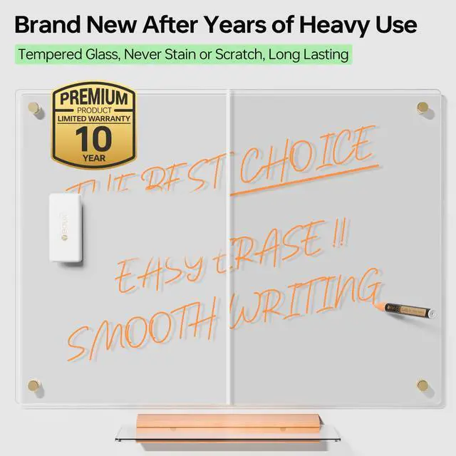 Alt view image 3 of 7 - Glass Dry Erase Whiteboard - 17x23 Ultra Clear Glass White Board for Wall with Wooden Based Floating Marker Tray, Non-Magnetic Writing for Kitchen, Home and Office