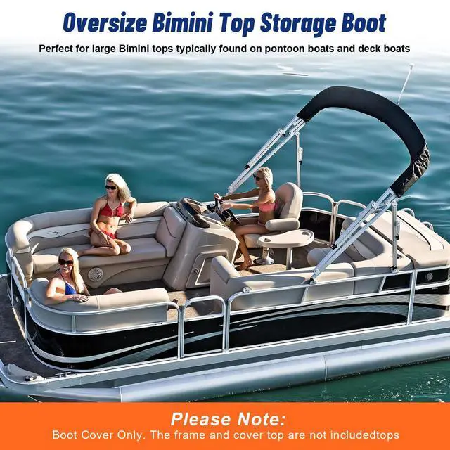 Alt view image 2 of 7 - Oversize Bimini Top Storage Boot Cover, Fits up to 103" / 8.5' Wide, Heavy Duty Canvas Pontoon Boat Bimini Boot Cover Replacement for Extra-Large Tubing and Bulky Bimini, Sturdy & Weatherproof, Black