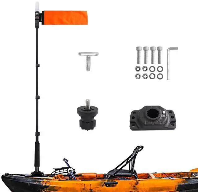 Main image of 360 Degree Kayak Navigation Lights with Retractable Pole and Orange Visibility Flag, Waterproof LED Kayak Light for Night Kayaking Fishing Paddling, Kayak Accessories