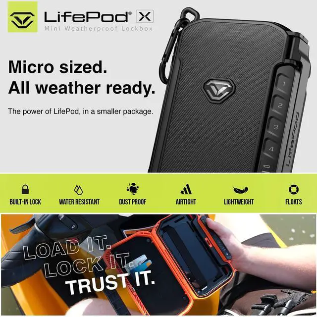 Alt view image 2 of 7 - LifePod X Micro Weatherproof Electronic Lockbox Secure Travel Case Rugged Mini Portable Case with Backlit Keypad (Covert Black)